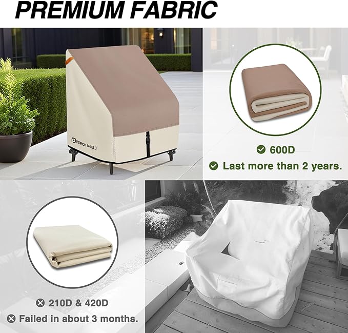 Porch Shield Patio Chair Covers - Waterproof Outdoor Lounge Deep Seat Adirondack Chair Cover - 34W x 37D x 36H inch, Light Tan & Khaki
