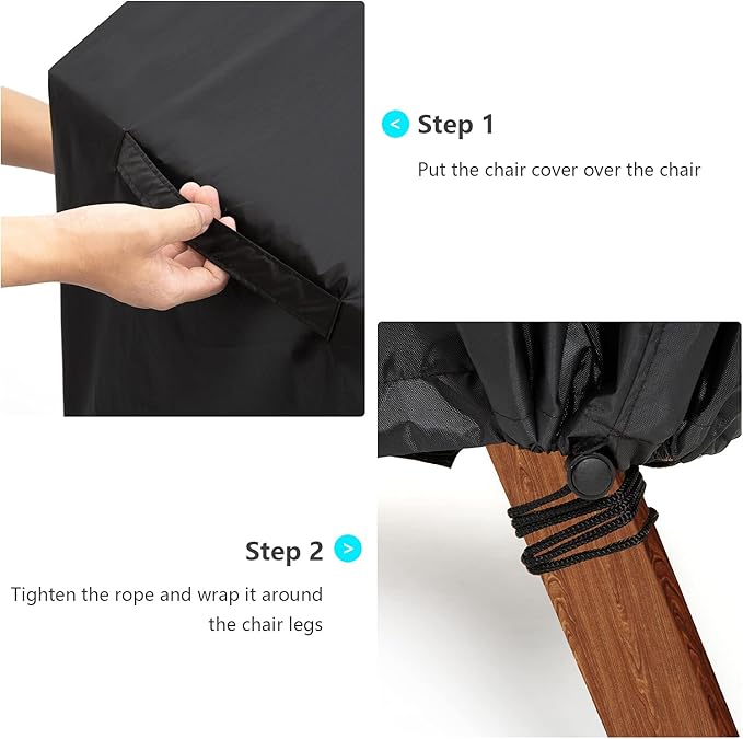 Outdoor Chair Covers, 2 Pack, 25"W x 25"D x 47"H, Waterproof, Black, Polyester Blend, Fits 4-6 Stackable Dining Chairs