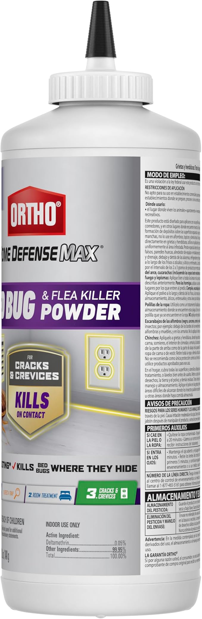 Ortho Home Defense Max Bed Bug & Flea Killer Powder - Bed Bug Killer, Apply to Cracks and Crevices for up to 8 Months of Control, 12 oz.