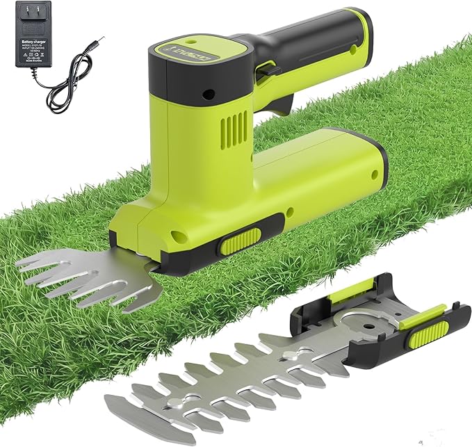 12V Cordless Hedge Trimmer & Grass Shears - 2 in 1 Handheld Small Electric Grass Shear Bush Trimmer, Lightweight Shrubbery Trimmers Battery & Charger Included, Shrub Trimmer for Garden, Yard, Lawn
