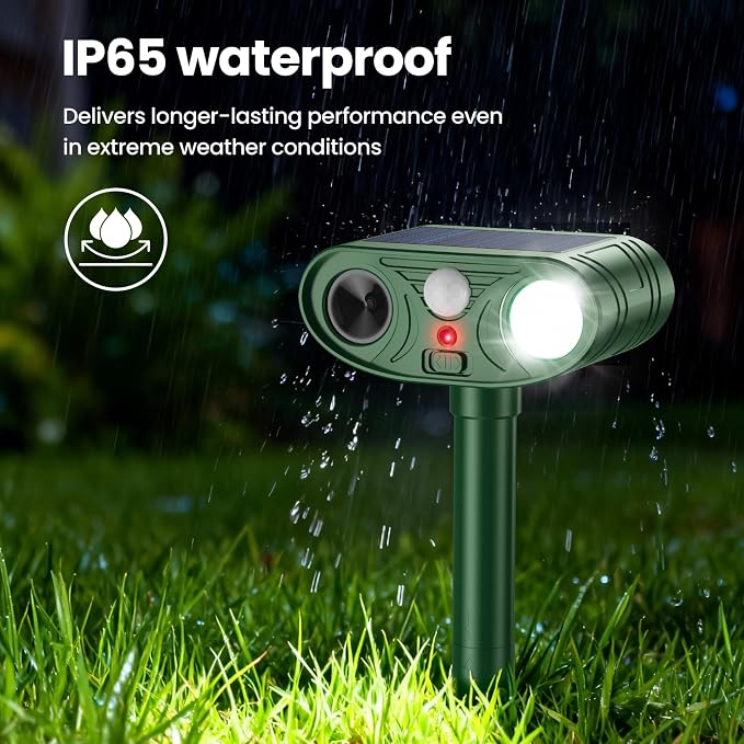 2026 Upgraded Ultrasonic Solar Animal Repellent Outdoor, Deer Repellent Devices Waterproof, Cat Repellent Outdoor with Motion-Activated Deterrent, Repels Squirrel, Deer, Raccoon for Yard (4-Pack)
