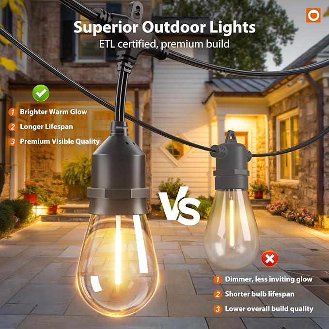 addlon 200FT Outdoor String Lights LED with Remote Dimmable Patio Lights Waterproof Shatterproof Edison Bulb for Outside Backyard Porch Garden Bistro Pergola Party Decor, Warm Ambience Lighting