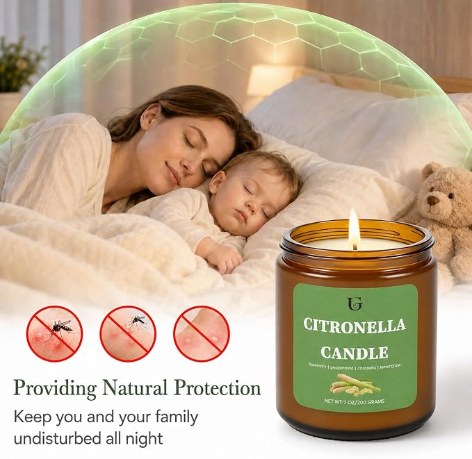 Citronella Candles Outdoor, Natural Soy Wax Outdoor Candles for Patio Backyard Garden Camping, Citronella Essential Oil Blend with Rosemary Peppermint & Lemongrass, 50 Hour Burn Time, 2 Pack 7oz