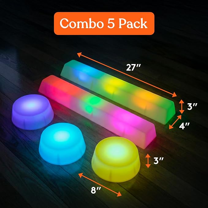 Special Supplies LED Stepping Stones for Kids -Light-Up Balance Blocks- Coordination & Balance for Toddlers & Children- Durable Non-Slip Rubber, Safe Indoor & Outdoor Play