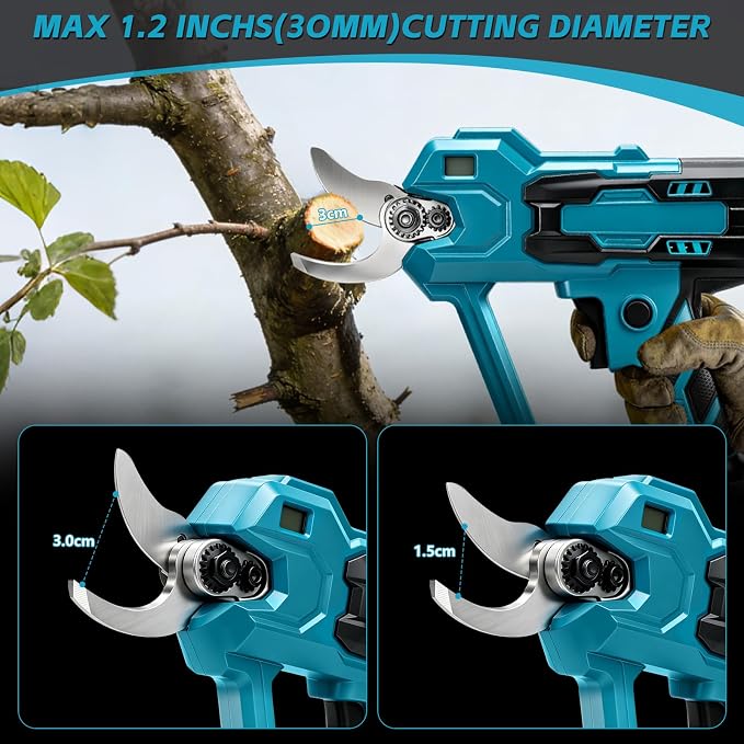 Cordless Pruning Shears Compatible with Ma kita 18V Battery, Brushless Pruner with 0.6"/1.2" Cutting Modes, LCD Display, Electric Pruning Shears for Gardening Tree Trimming (No Battery)
