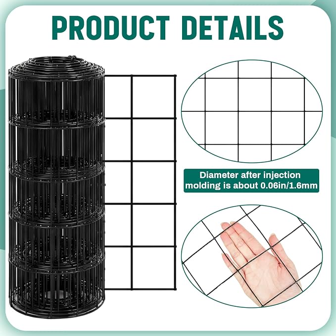 Gisafai 16 Gauge Galvanized Welded Wire Fence 2 ft x 50 ft PVC Coated Hardware Cloth, 2.36" x 2.36" Mesh, Heavy Duty Garden Fencing Roll for Yard Chicken Dog, Deer Cattle & Animal Protection(Black)