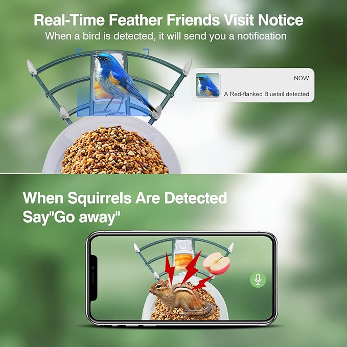 Smart Bird Feeder with Camera,AI Identify Bird Species,Auto Record 2K Video in Backyard Garden,Live View,Solar Powered Charging,Ideal Gifts for Family and Lovers (Blackish Green)