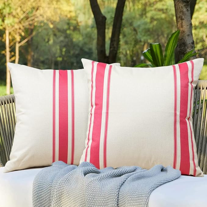 OTOSTAR Outdoor Pillow Covers Set of 2 18x18 Inch Waterproof Decorative Throw Pillow Covers Square Geometry Pillow Cases Garden Pillows Shell for Patio Furniture Couch Tent Balcony Decor (Hot Pink)