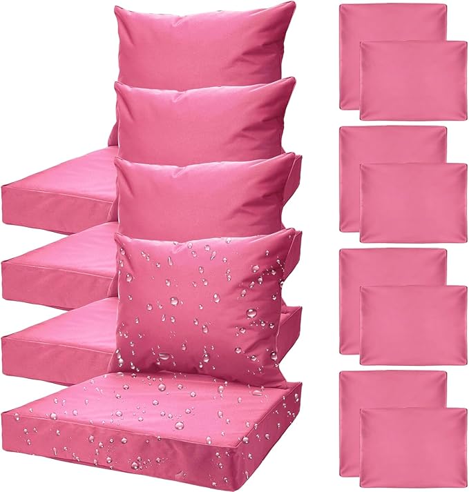 All Smiles Patio Furniture Replacement Chair Cushion Covers Set of 4 for Waterproof Resistant Outdoor Deep Set Cushion Covers for Seat Yard Garden Deck，24 x 20 Inch, 24 x 24 x 4 Inch，Hot Pink