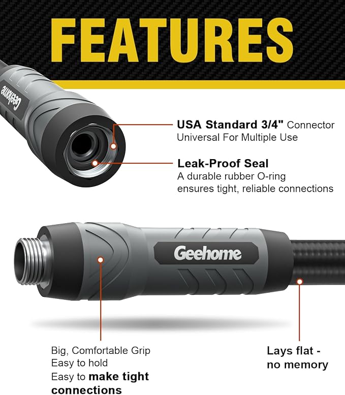 Leader Short Garden Hose, 5 ft x 5/8" Polyurethane Water Hose with Swivel Fittings, Flexible, Lightweight, No-Kink, Leakproof, Burst 600 PSI, Black