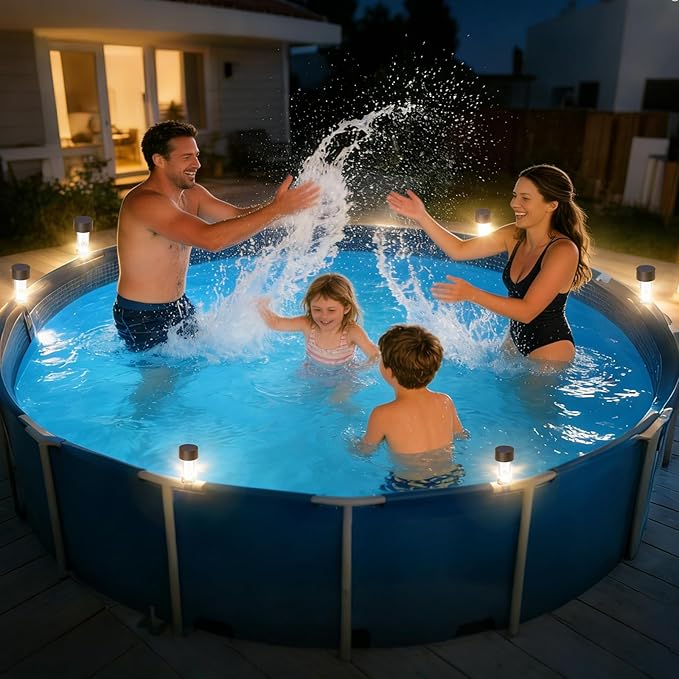 BITIWEND Solar Pool Lights for Above Ground Pools, Strap-on Pool Frame Lights with Adjustable Straps (Max 2.3"), Waterproof Dusk to Dawn Warm White LED Lights
