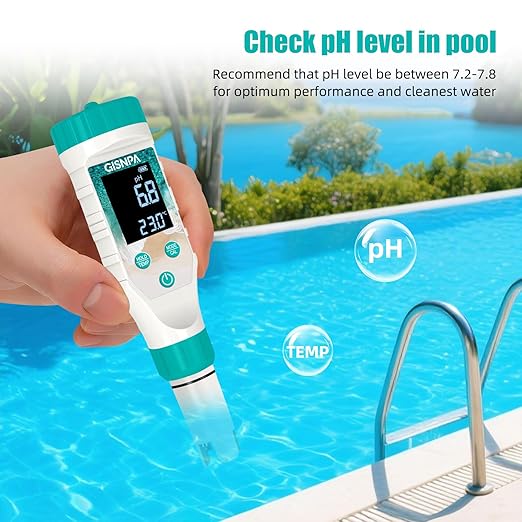 Digital Pool Water Tester, Chlorine Tester & Pool Salt Tester, Pool pH Tester 7 in 1 FAC Digital Salinity Tester for Saltwater Aquarium Sodium Chloride Swimming Pools Hot Tubs Spas