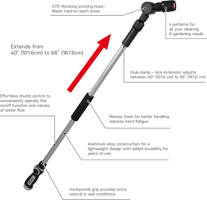 Eden 94625 Pro Metal 4-Pattern Thumb-Control Turbo Extension Watering Wand