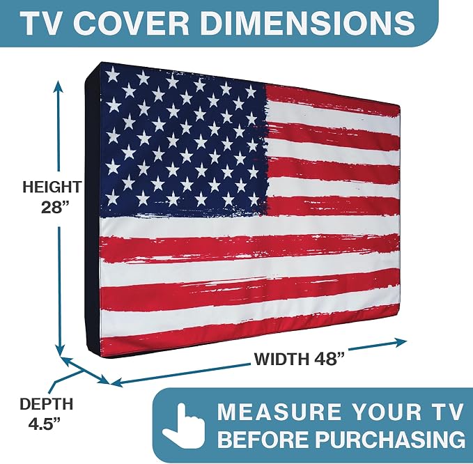 Outdoor TV Cover 48, 49, 50 inch - WITH ZIPPER, Weatherproof and Waterproof 360 degrees protection, 600D Heavy Duty Fabric – American Flag