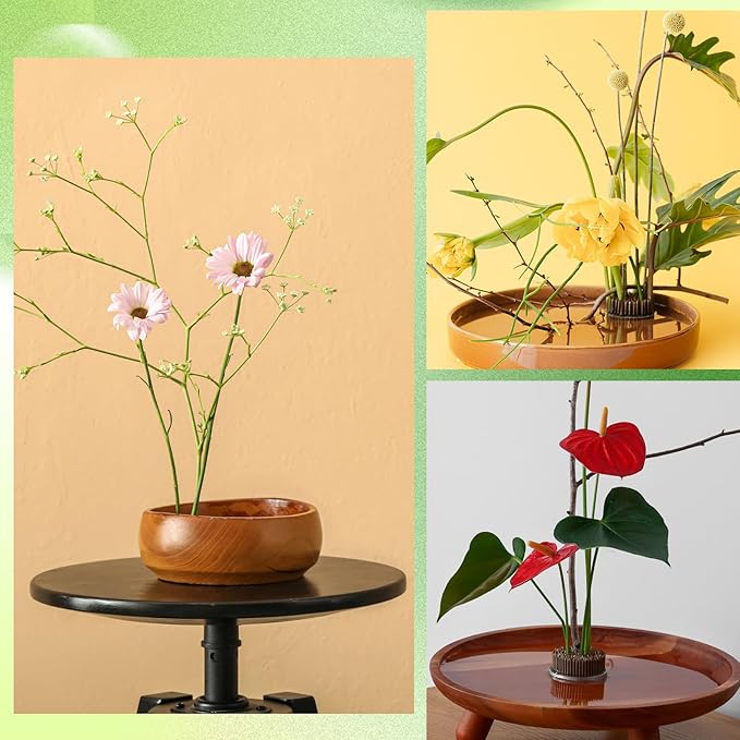 Sliner 8 Pcs 3.74 x 0.74 Inch Floral Frogs Round Brass Flower Holder Japanese Ikebana Vase Floral Frogs Arranger Fixed Tools Pin for Flower Arrangement Home DIY Craft (Gold)