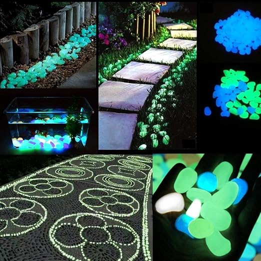 chic style 330pcs Glow in The Dark Pebbles Stone Garden Walkway Decor Outdoor Bulk Fish Tank Aquarium Glow Decorations Gravel Rocks (Blue Green Orange)