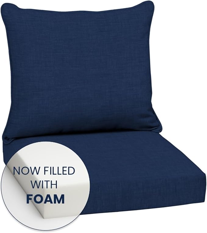 Arden Outdoor Foam Deep Seat Cushion Set (2-Pack), 24x24, Premium High-Density Foam, Never Flattens, Weather-Proof for Patio Chair Sofa Couch, Sapphire Blue Leala