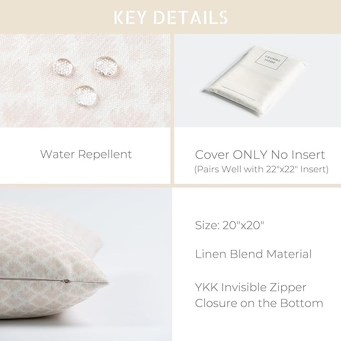 Crumbs Home Coastal Linen Indoor Outdoor Throw Pillow Cover Only, 20"x20" Water Repellent for Patio, Backyard, Couch, Neutral Beige Ravenala Palm Tree
