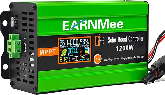 30A Boost MPPT Solar Charge Controller 72V/60V/48V, 1200W Controller with LCD,Output Max 15A for LiFePO4/Lithium/Lead Acid Battery for RV/Solar System/Golf Cart,Smart Cooling & Full Protection