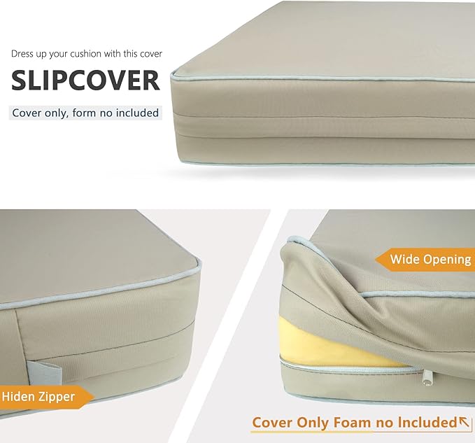 Porch Shield Outdoor Cushion Slipcovers Set 4 Waterproof Fade Resistant Patio Chair Seat Cushion Covers 22 x 20 x 4 inch, Beige