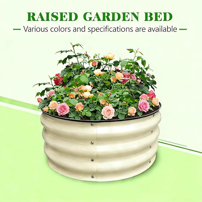 GrowHaus 2x2x1FT Galvanized Raised Garden Bed, Planter Boxes Outdoor Round Metal Garden Beds for Planting Vegetables Flowers Herbs Milk White