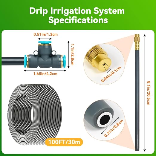 360° Adjustable Drip Irrigation System 100FT,5/16" Garden Watering Kit with 16 Copper Nozzles,82Pcs Drip Irrigation Kit，Automatic Misting Sprinkler System for,Raised Bed, Patio, Lawn & Yard Care