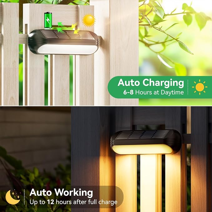 Ahaorigin Solar Outdoor Lights for Deck 4 Pack, Upgraded RGB Solar Fence Lights with Color Changing & Warm White Mode, Waterproof LED Solar Powered Light for Yard, Wall, Stairs, Pool and Step Decor