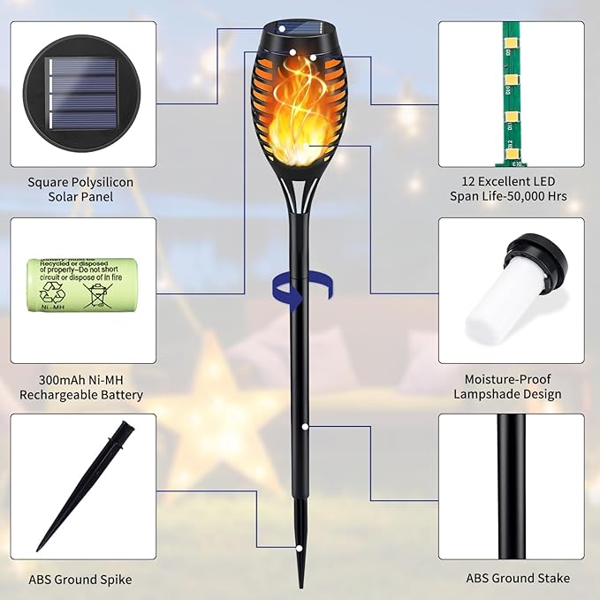 KYEKIO Solar Lights for Outside, 16Pack Solar Flame Torch Light, Garden Light Outdoor Waterproof, Solares Pathway Lights Outside for Yard Decorations, Flame Torches Outdoor Lighting Lawn Patio Art