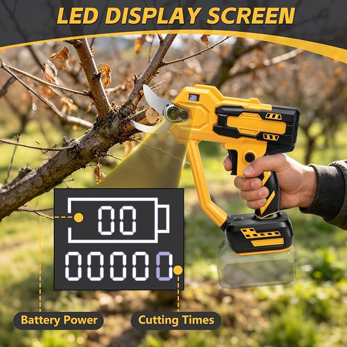 Cordless Pruning Shears for Dewalt 20V Battery, Brushless Pruner with 0.6"/1.2" Cutting Modes, LCD Display, Electric Pruning Shears for Gardening Tree Trimming (No Battery)