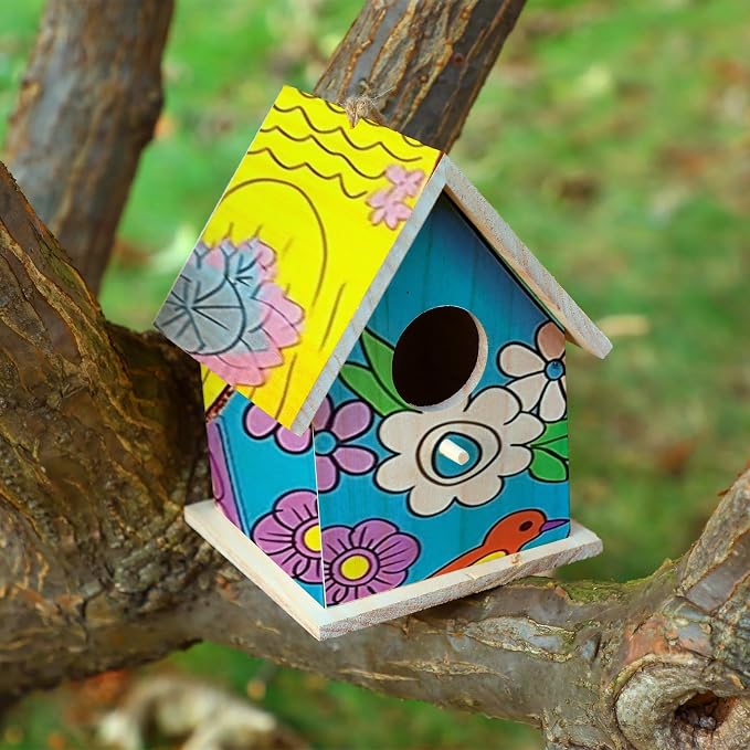 Barydat 12 Pcs Bird Houses Hanging Wooden Bird Houses for Outside DIY Garden Patio Decorative for Swallow Sparrow Hummingbird Finch Throstle Birdhouse Kits Arts and Craft Projects, 3 Sizes