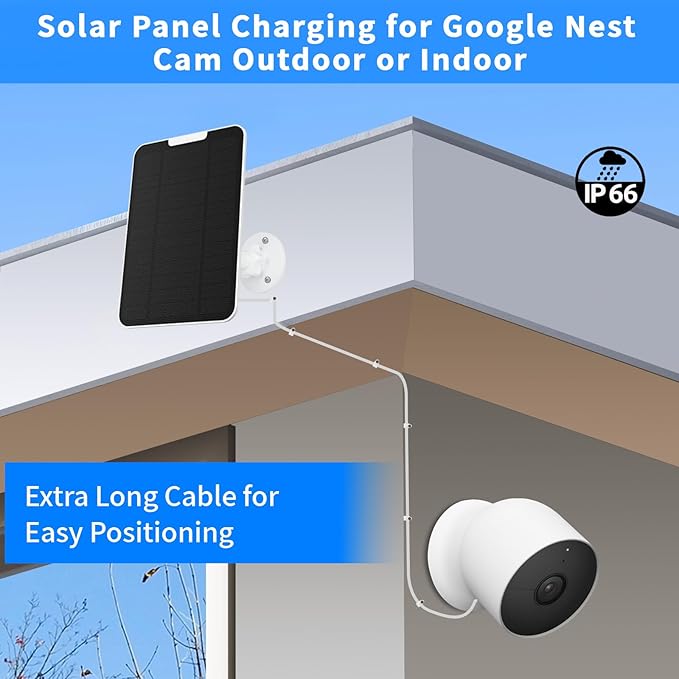Solar Panel for Google Nest Camera Outdoor Battery Version,4W IP66 Waterproof Solar Power Charger with 13ft Cable,360° Adjustable Mount for Nest Cam Indoor/Outdoor Security Camera (Nest-2 Pack)