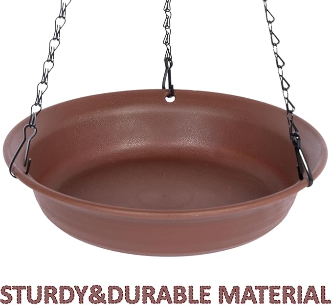 VUWEZ Hanging Bird Bath, Hanging Bird Water Feeder for Outdoors, Feeder Bowl, 1 Pack Birdbath Tray Accessories for Outside, Plastic Birdbaths Tray for Garden Patio Decoration (12", Chocolate)