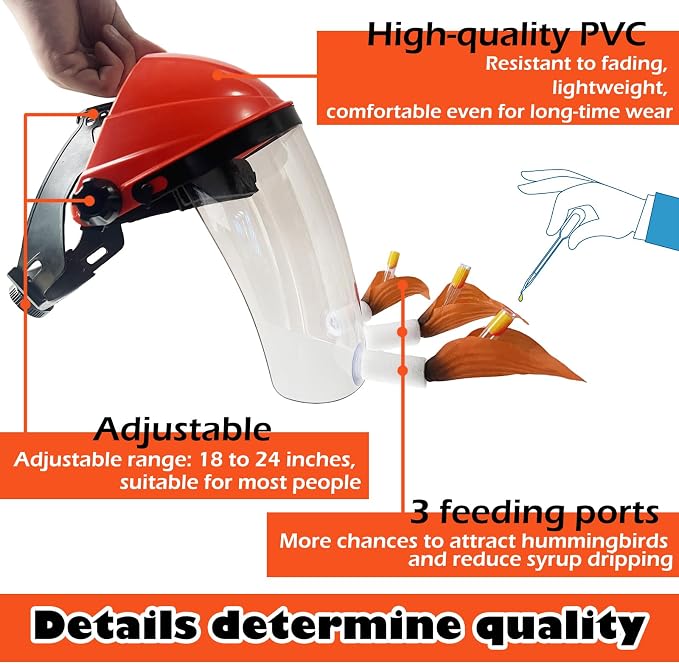 Hummingbird Feeder Helmet - 2025 Upgraded Wearable Mask with Anti-Fog Lens & Bionic Orange Flower, Adjustable for Adults Teens Lightweight PVC
