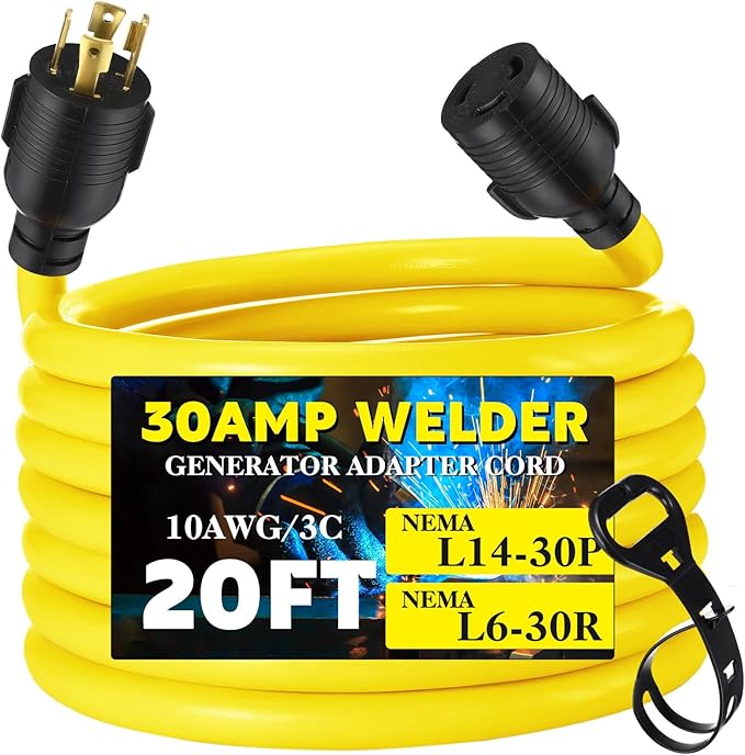 Tellegloww NEMA L14-30P to L6-30R Generator to Welder Adapter 20FT, 30 Amp 4 Prong Male to 3 Prong Female Adapter Generator Welder EV Charger Power Cord, 10 AWG STW, ETL Listed