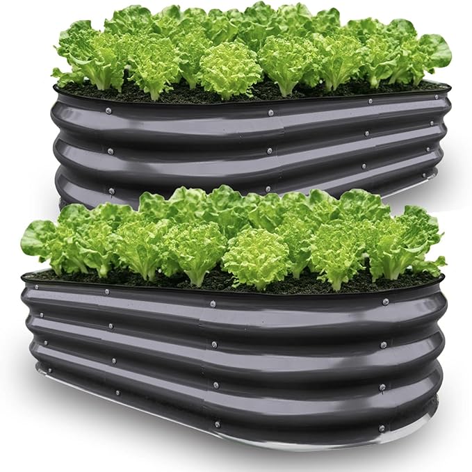 GrowHaus 4x2x1ft Galvanized Raised Garden Bed, Planter Boxes Outdoor Metal Garden Beds for Planting Vegetables Flowers Herbs Dark Gray 2 Pack
