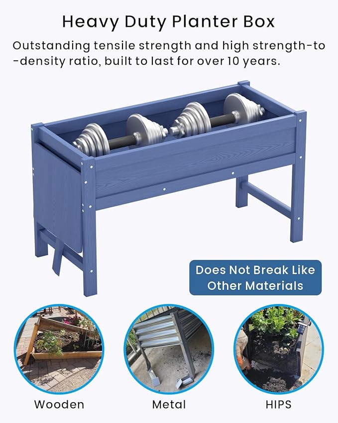 HDPE Raised Garden Bed with Legs, 49x21x27in All-Weather Heavy Duty Planter Box, Outdoor Elevated Garden Bed for Seeds, Herb, Flower, Vegetable (Navy Blue)
