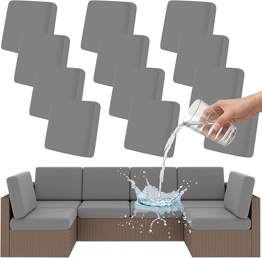 Smiry Waterproof Patio Cushion Covers, Stretch Outdoor Couch Slipcovers Replacement Washable Furniture Protector Sofa Chair Seat Cover for Dogs and Pets (12 Pcs, Grey)
