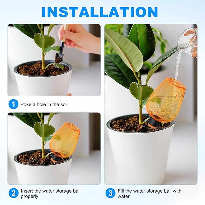 M METERXITY 3-Pack Plant Self Watering Globes, 5.1 oz Plastic Rose Water Bulbs Top Fill for Indoor/Outdoor Plants, Self Watering Spikes Slow Release Terracotta [Orange]