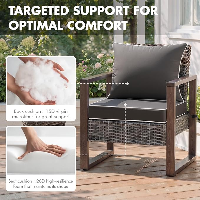 MIULEE Dark Grey Outdoor Seat Cushion 22x22 Inch Waterproof & 3 Year Fade Resistant Deep Seat and Back Cushion for Patio Furniture Chair Sofa Couch with Handle and Adjustable Straps