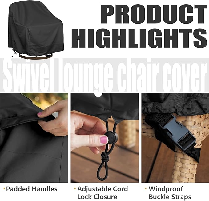 Outdoor Swivel Lounge Chair Cover 1 Pack, Fits to (39" W X 37" D X 38" H) Lawn Patio Chairs, Waterproof for Furniture Covers