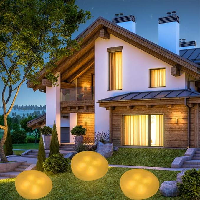 Solar Small Garden Lights Outdoor Glow Cobblestone Shape Lamp Garden Decor Waterproof Landscape Night Lights for Garden Paths, Stairs, Lawns, Patios, Yard, 4 Pack (Cool White)