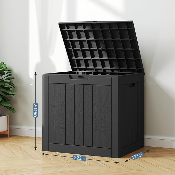 31 Gallon Capacity Deck Box, Outdoor Waterproof Resin Lockable Storage Box for Patio Cushions, Gardening Tools, Pool Accessories Container - Black