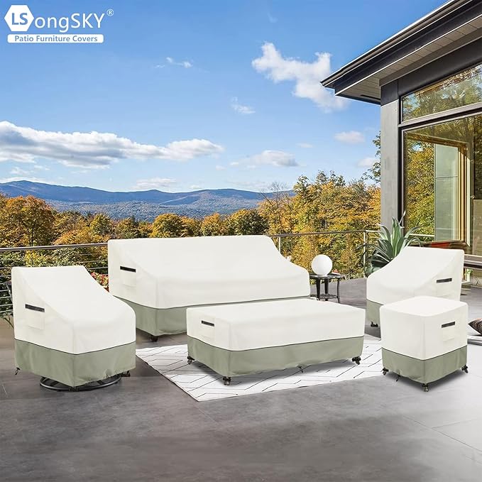 Patio 3-Seater Sofa Cover,Outdoor Couch Cover Fits up to 76W x 32.5D x 33H Inches,100% Waterproof Heavy Duty Patio Furniture Covers,Beige & Gray-Green