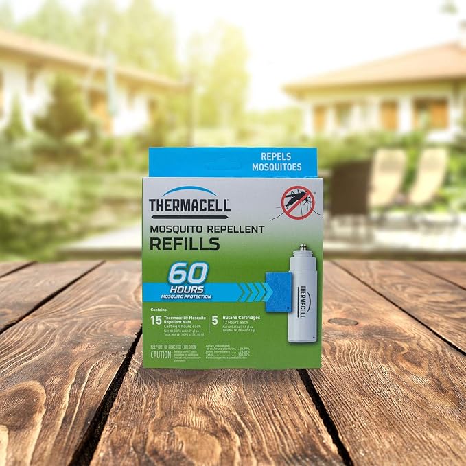Thermacell Mosquito Repellent Refills, 60-Hour Pack; Contains 15 Repellent Mats, 5 Fuel Cartridges; Compatible with Any Fuel-Powered Thermacell Product; No Spray, Scent, Mess