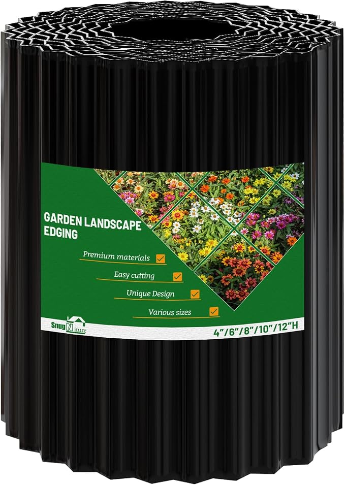 SnugNiture Corrugated Metal Garden Edging,10" x 20' Sturdy Lawn Edging Border,Landscape Edging Border for Lawn, Flower Bed,Garden and Yard(Black)