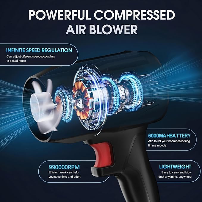 21V Cordless Leaf Blower, 990000 RPM High-Speed,6000MAh Large-Capacity Batteries & Fast Charger Included, Lightweight Handheld Blower for Lawn/Garden/Yard Cleanup