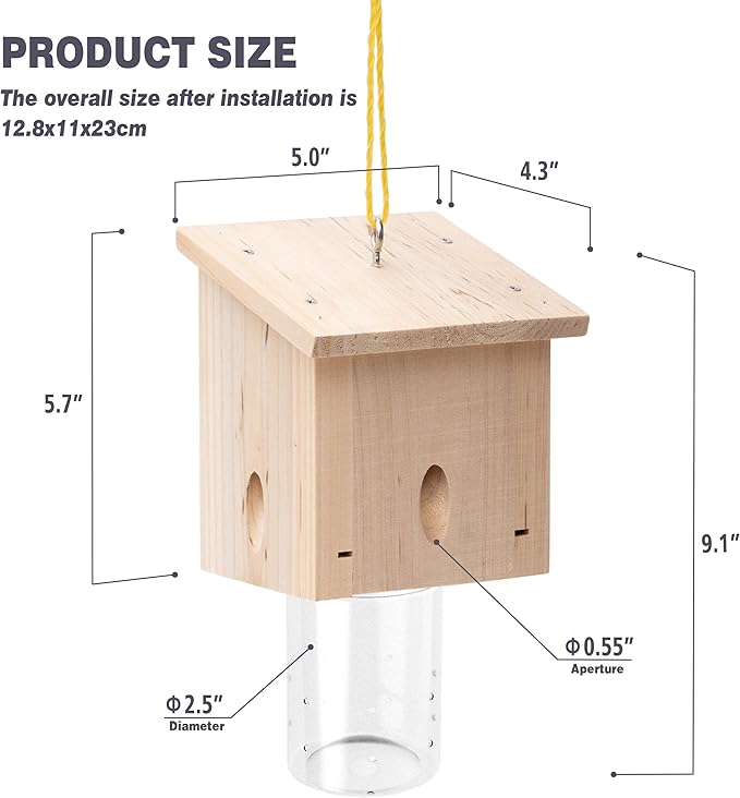 Carpenter Bee Trap for Outside - Pentroof Style Nature Hanging Wood Carpenter Bee Traps Outdoor - Best Bee Trap - Insect Traps with Removable Vault (2 Pack)