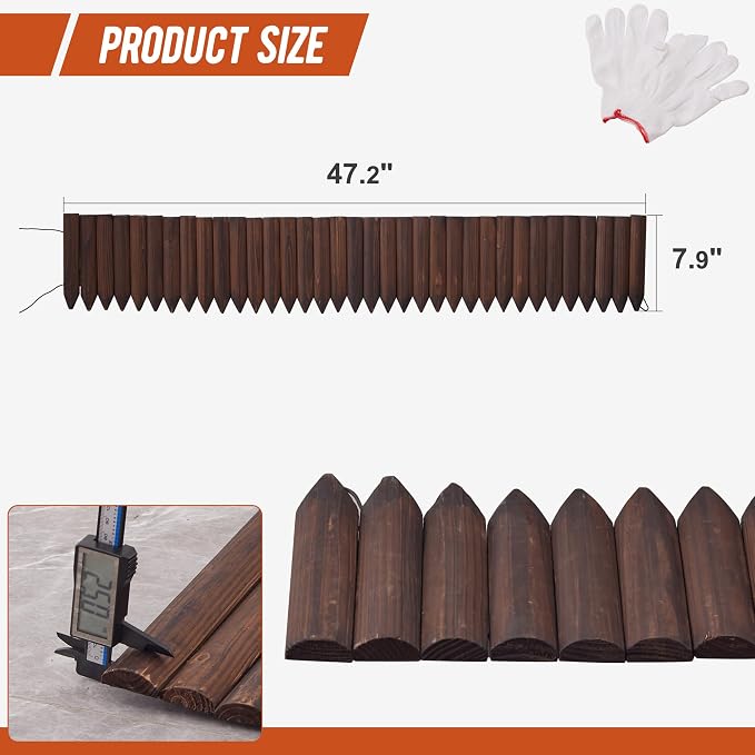 GHWIE Wood Garden Edging Border Fence, 7.9" Height Wooden Decorative Landscape Edging for Yard, Patio, Path, Flower Bed Barriers and Landscape Fencing,3PCS