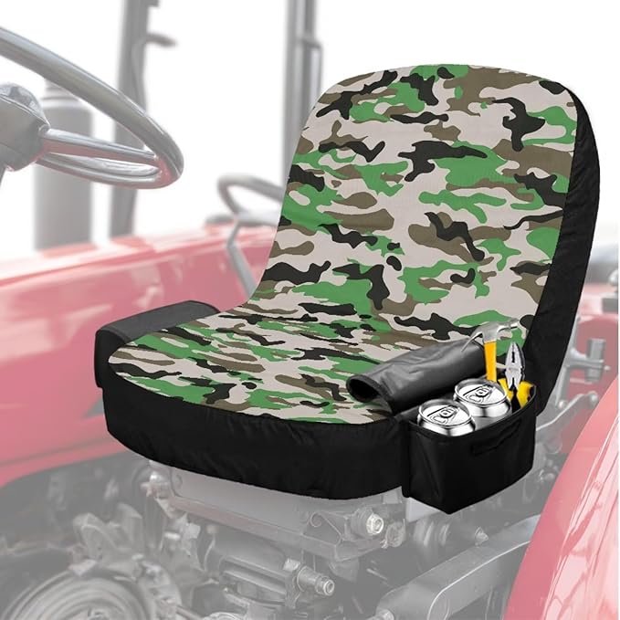 Green Camo Seat Covers for Riding Lawn Mower Universal Lawn Mower Seat Cover Protector with Storage Pockets Waterproof Tractor Accessories Gift for Friends