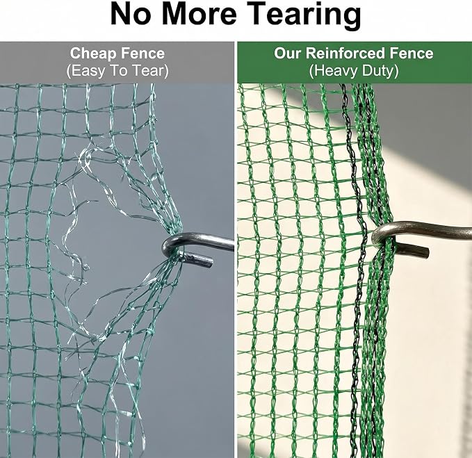 6.6x50ft Plastic Mesh Fence with Reinforced Double Black Edges, Heavy Duty Deer Fencing and Garden Netting Animal Barrier, 0.4in Square Mesh Safety Fence for Yard, Poultry and Plant Protection